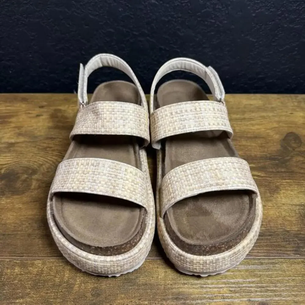Pierre Dumas‎ Max-1 Tan Raffia Woven Platform Sandals Womens Size 10